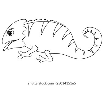 Continuous line drawing of a chameleon isolated on white background. Hand drawn doodle vector illustration.