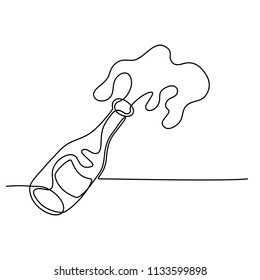 Continuous line drawing. Champagne bottle. Isolated on white background. Hand drawn vector illustration. 