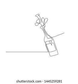 continuous line drawing of champagne bottle. isolated sketch drawing of champagne bottle line concept. outline thin stroke vector illustration