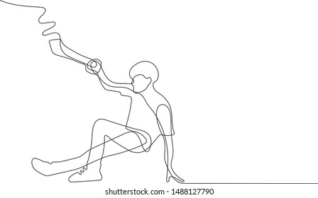 Continuous line drawing of character  helping the man to stand up.