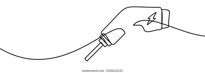 Dibujo de línea continua del símbolo del conector del cargador, señal del enchufe de carga del coche eléctrico