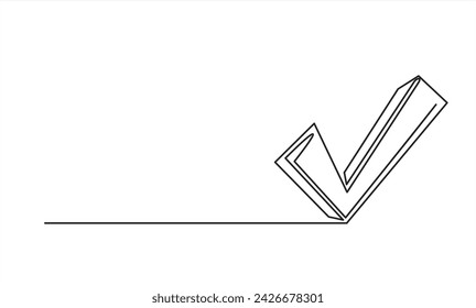 Dibujo de línea continua de icono de cheque, símbolo de signo de lista de verificación, crecimiento del negocio, objeto una línea, arte de una sola línea, ilustración vectorial