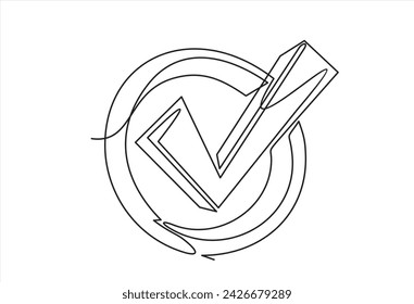 Dibujo de línea continua de icono de cheque, símbolo de signo de lista de verificación, crecimiento del negocio, objeto una línea, arte de una sola línea, ilustración vectorial