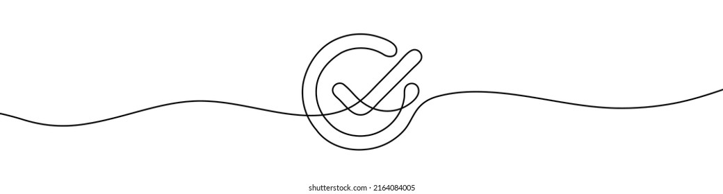 Continuous Line Drawing Of Check Mark. Tick One Line Icon. One Line Drawing Background. Vector Illustration. Check Mark Black Icon