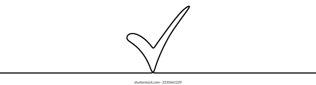 Continuous line drawing of a check mark symbol on white background. Vector illustration.