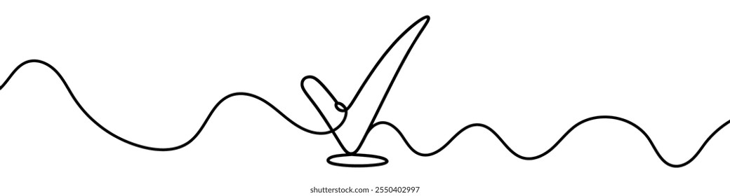 Continuous line drawing of a check mark symbol on white background. Vector illustration.