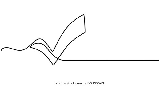  Continuous line drawing of check mark. One continuous line tick. Continuous line drawing of tick. Check mark linear icon, Vector illustration of check mark continuous one line drawing. Pro. 