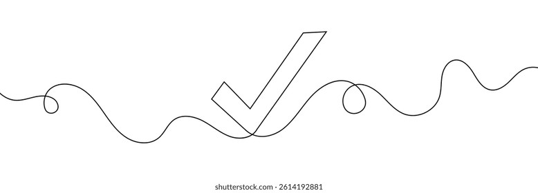 Continuous line drawing of check mark. Tick one line icon. One line drawing background. Vector illustration. Check mark black icon