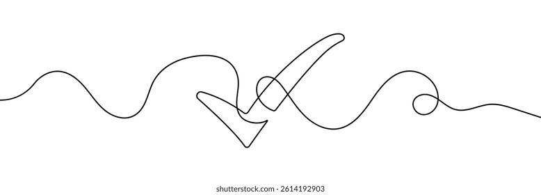 Continuous line drawing of check mark. Tick one line icon. One line drawing background. Vector illustration. Check mark black icon