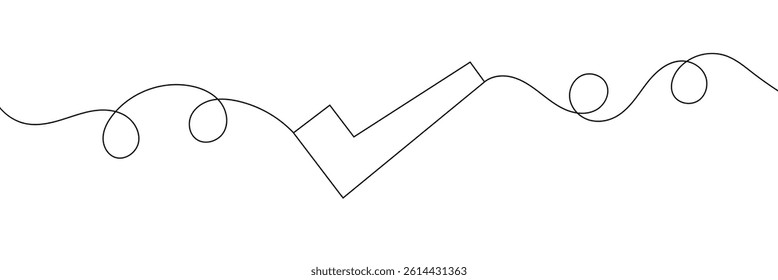 Continuous line drawing of check mark. Tick one line icon. One line drawing background. Vector illustration. Check mark black icon .Vector  Illustration .EPS 10 .