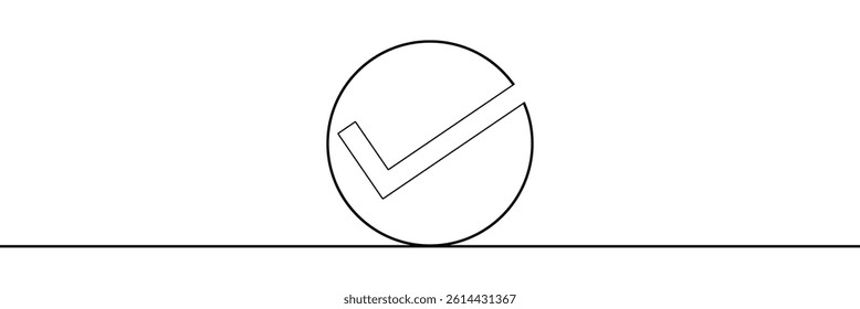 Continuous line drawing of check mark. Tick one line icon. One line drawing background. Vector illustration. Check mark black icon .Vector  Illustration .EPS 10 .