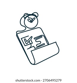 Dibujo de línea continua Marca de verificación Documento y reloj