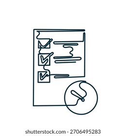 Dibujo de línea continua Marca de verificación Documento y reloj