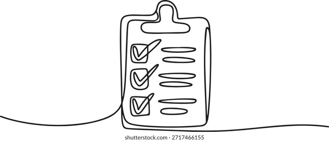 Dibujo de línea continua del icono de lista de comprobación. Ilustración vectorial dibujada a mano del símbolo, una línea Dibujo del icono del arte
