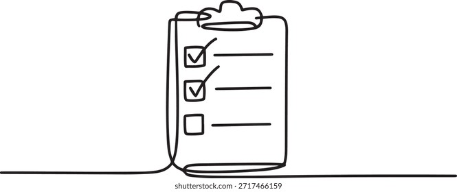 Ícone Desenho de Linha Contínuo da Lista de Verificação. Ilustração de vetor de símbolo desenhado à mão, desenho de ícone de uma linha
