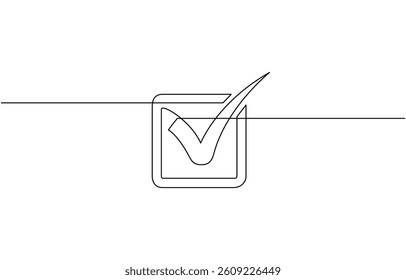 Continuous line drawing of Checklist on transparent background, One continuous line drawing check mark, Vector illustration of check mark continuous one line drawing.