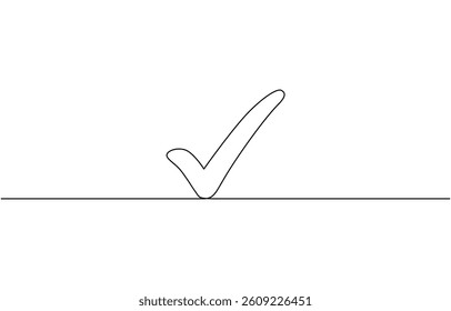 Continuous line drawing of Checklist on transparent background, One continuous line drawing check mark, Vector illustration of check mark continuous one line drawing.