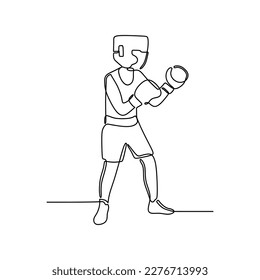 continuous line drawing of cheerful boy with boxing gloves