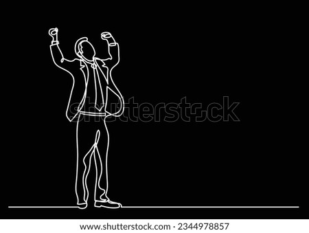 continuous line drawing of cheering businessman holding fists