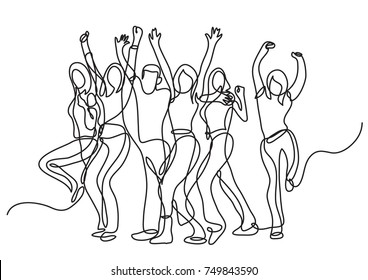 continuous line drawing of cheering crowd