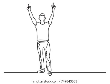 Continuous Line Drawing Of Cheering Man Hands Up