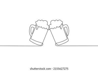 Continuous line drawing of Cheers Beer glasses isolate on white background.