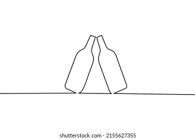 Dibujo continuo de botellas de cerveza Cheers se aíslan sobre fondo blanco.