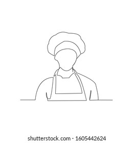 Continuous line drawing of chef with apron and chef hat. Vector illustration