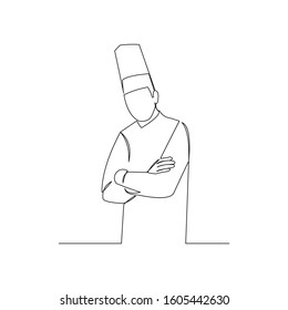 Continuous line drawing of chef with apron and chef hat. Vector illustration