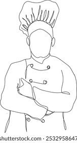 Continuous line drawing of a chef, line art, vector