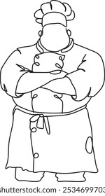 Continuous line drawing of a chef, line art, vector