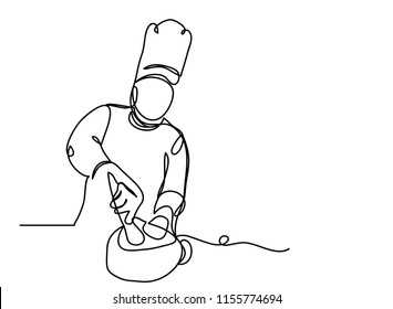 continuous line drawing of chef cooking cook a gourmet concept vector illustration.