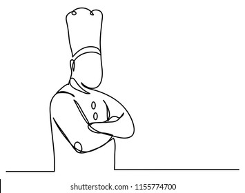 Continuous Line Drawing Of Chef Cooking Cook A Gourmet Concept Vector Illustration.