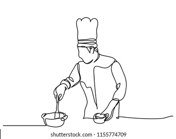 continuous line drawing of chef cooking cook a gourmet concept vector illustration.