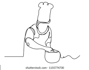 Continuous Line Drawing Chef Cooking Cook Stock Vector (Royalty Free ...