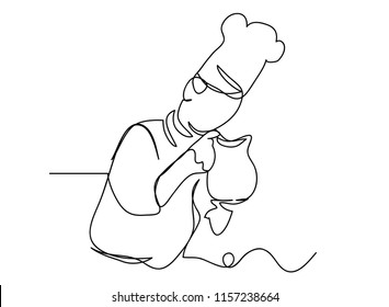 continuous line drawing of chef cooking cook a gourmet concept vector illustration.