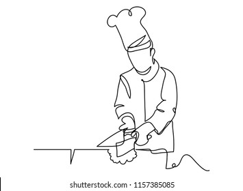 continuous line drawing of chef cooking cook a gourmet concept vector illustration.