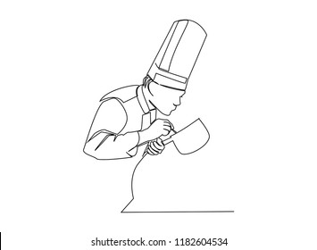 continuous line drawing of chef cooking cook a gourmet concept vector illustration.