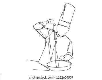 continuous line drawing of chef cooking cook a gourmet concept vector illustration.