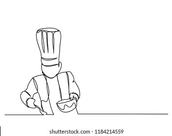 continuous line drawing of chef cooking cook a gourmet concept vector illustration.