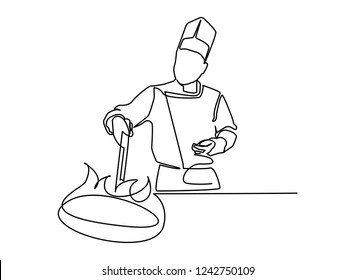 continuous line drawing of chef cooking cook a gourmet concept vector illustration.