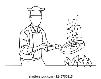 continuous line drawing of chef cooking cook a gourmet concept vector illustration.