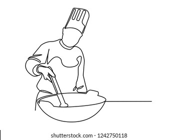 continuous line drawing of chef cooking cook a gourmet concept vector illustration.