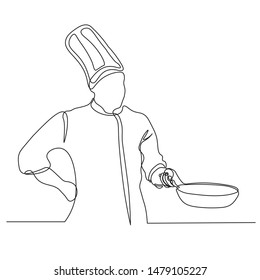 continuous line drawing of chef cooking cook a gourmet concept vector illustration.