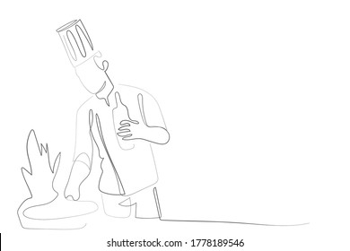 continuous line drawing of chef cooking cook a gourmet concept vector illustration.
