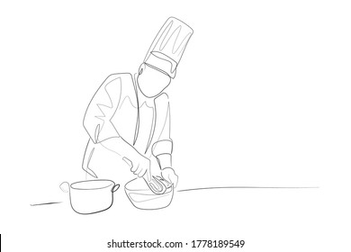 continuous line drawing of chef cooking cook a gourmet concept vector illustration.