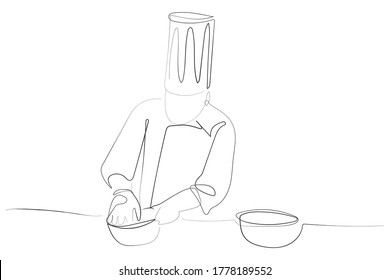 continuous line drawing of chef cooking cook a gourmet concept vector illustration.