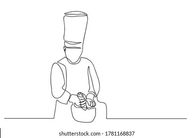 continuous line drawing of chef cooking cook a gourmet concept 