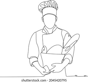 continuous line drawing of chef cooking cook a gourmet concept vector illustration.