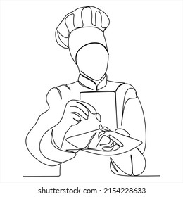 continuous line drawing of chef cooking cook a gourmet concept vector illustration.